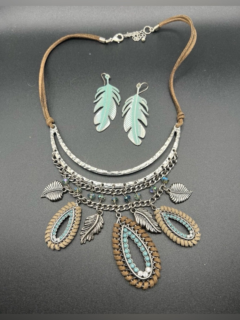 Boho Southwestern Faux Turquoise Statement Necklace & Earring Set